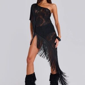 Jaded London Black Asymmetrical Lace Dress